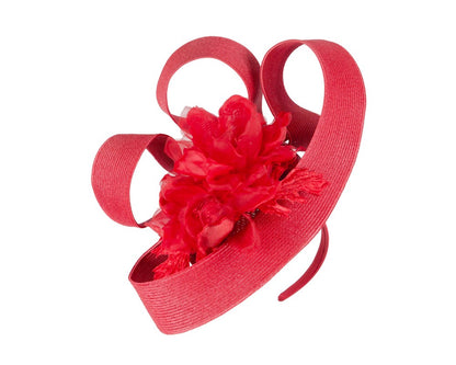 Large red fascinator with flower by Fillies Collection-1