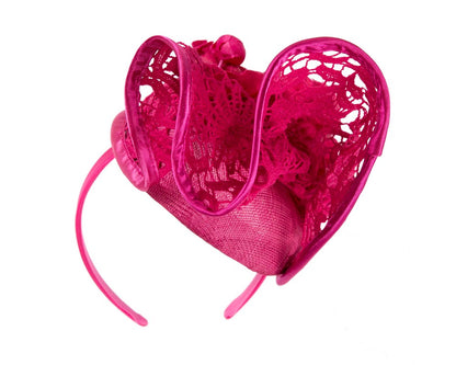 Fuchsia lace covered pillbox fascinator-5