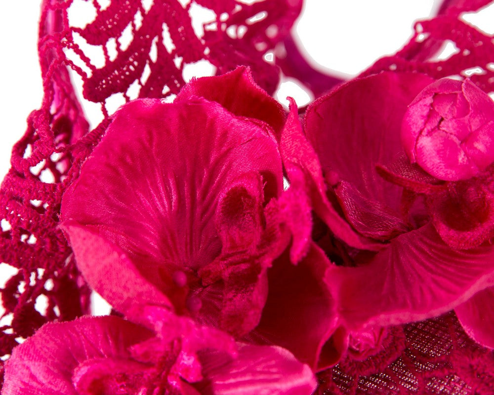 Fuchsia lace covered pillbox fascinator-4