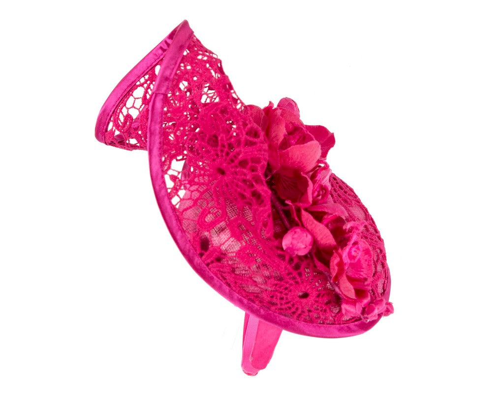 Fuchsia lace covered pillbox fascinator-3