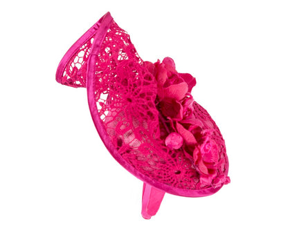Fuchsia lace covered pillbox fascinator-3