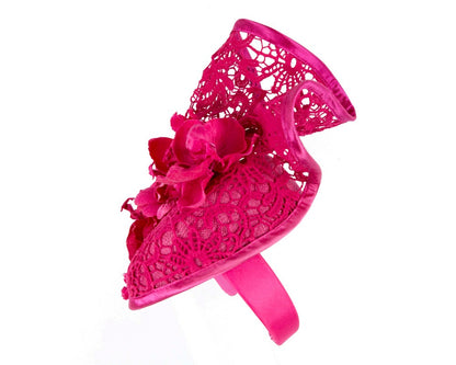 Fuchsia lace covered pillbox fascinator-2