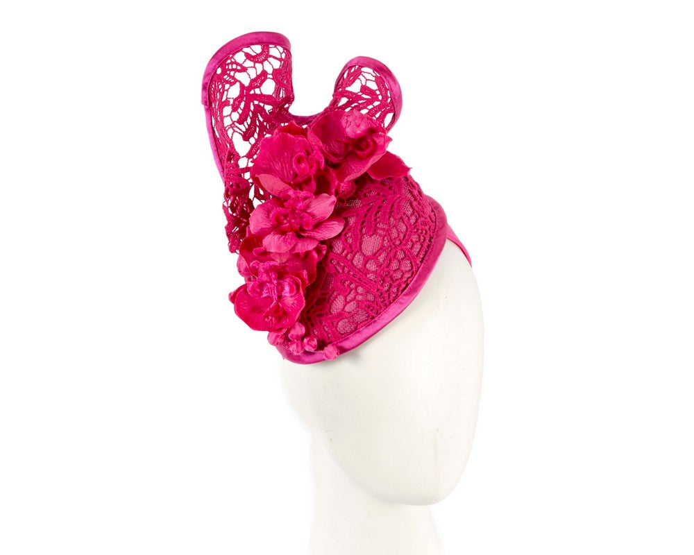 Fuchsia lace covered pillbox fascinator-0