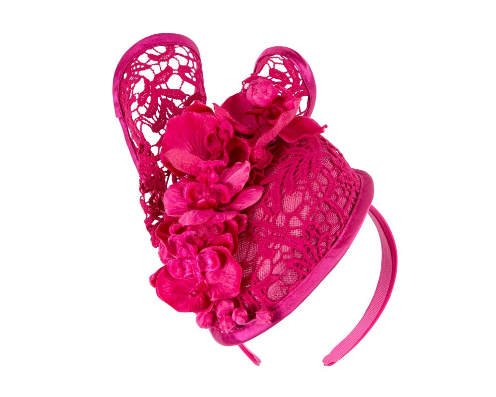 Fuchsia lace covered pillbox fascinator-1