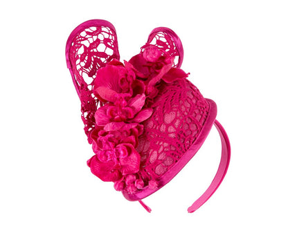 Fuchsia lace covered pillbox fascinator-1