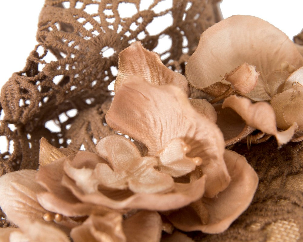 Taupe lace covered pillbox fascinator-4