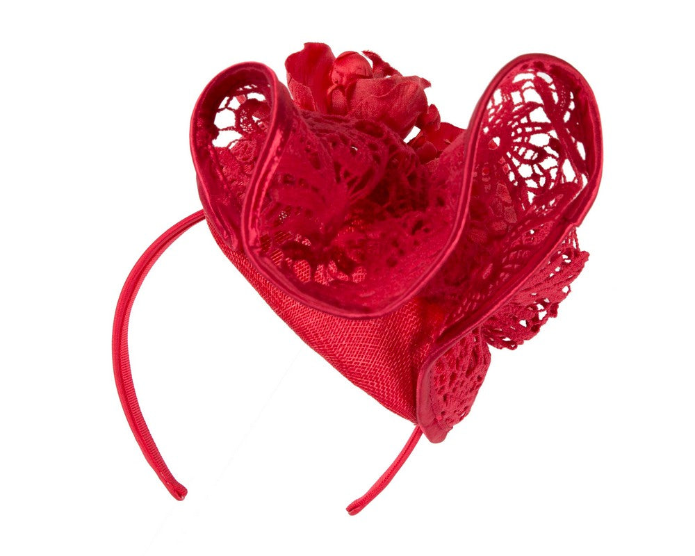 Red lace covered pillbox fascinator-5