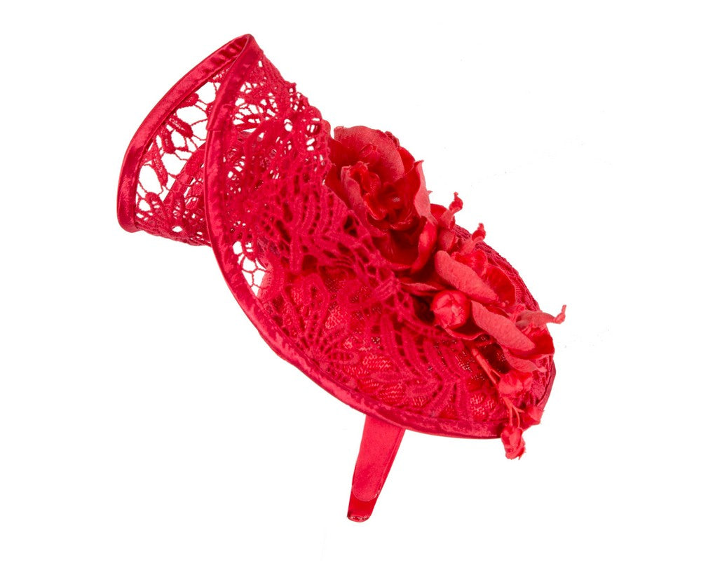 Red lace covered pillbox fascinator-3