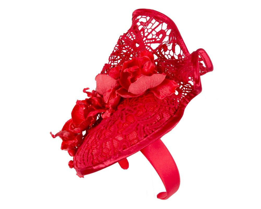 Red lace covered pillbox fascinator-2