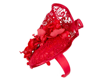Red lace covered pillbox fascinator-2