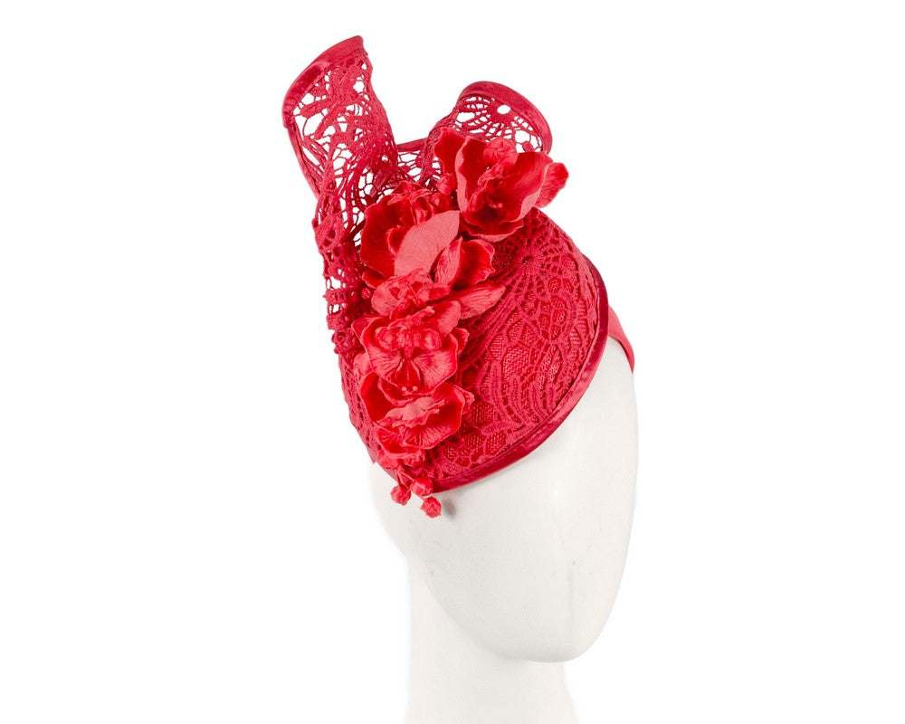 Red lace covered pillbox fascinator-0