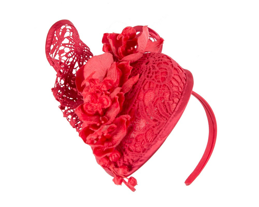 Red lace covered pillbox fascinator-1