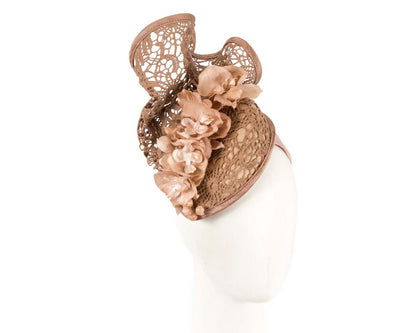 Taupe lace covered pillbox fascinator-0