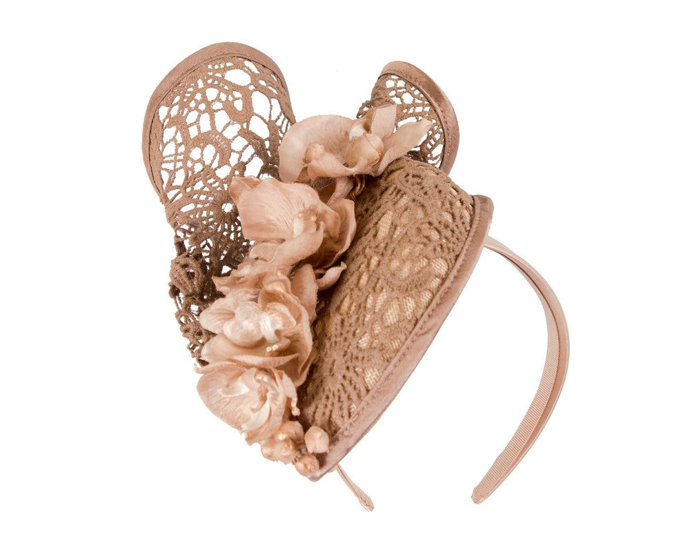 Taupe lace covered pillbox fascinator-1