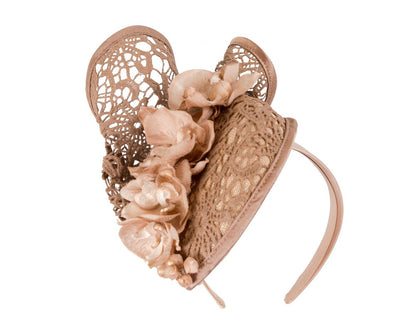Taupe lace covered pillbox fascinator-1