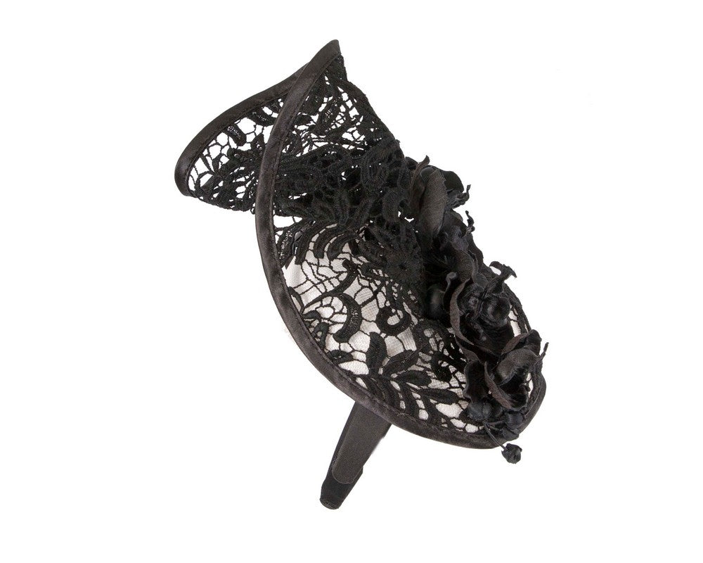 White & black lace covered pillbox fascinator