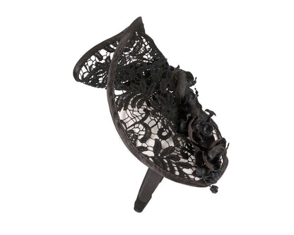White & black lace covered pillbox fascinator