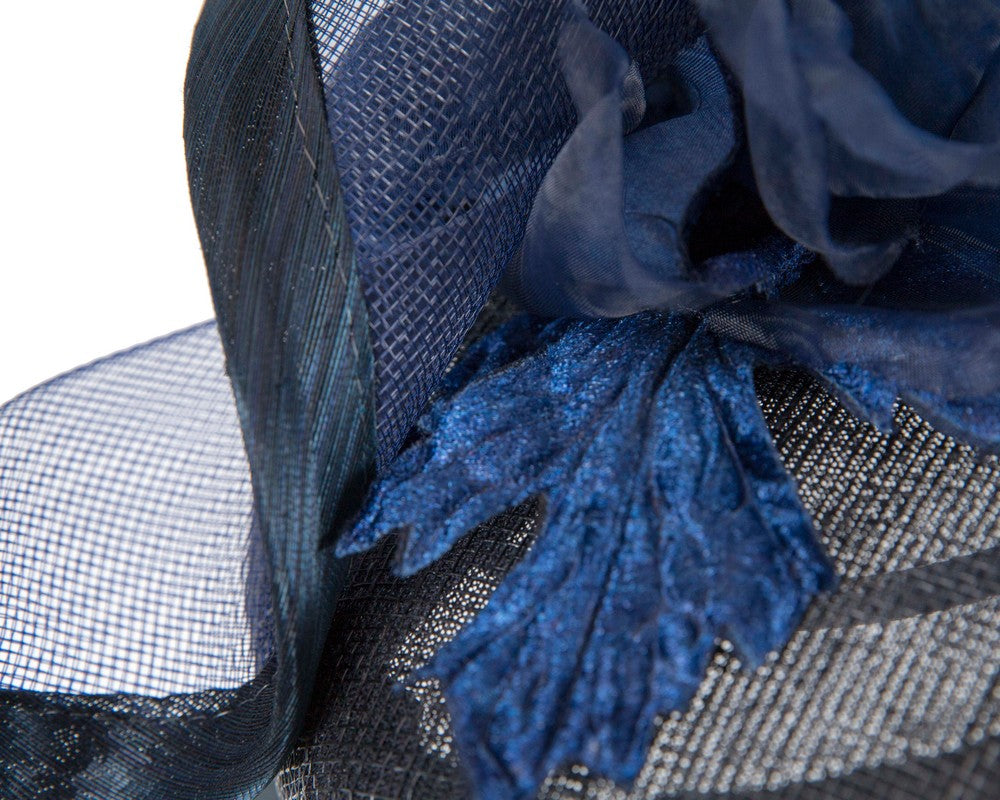 Navy pillbox fascinator with flower by Fillies Collection