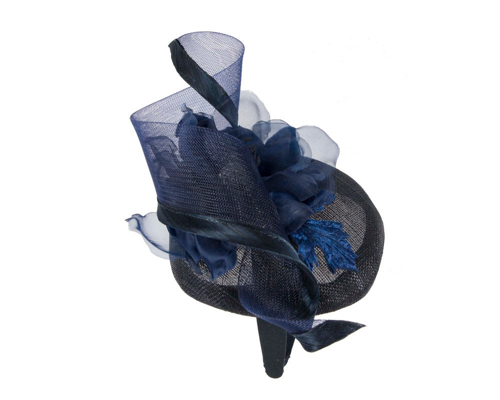 Navy pillbox fascinator with flower by Fillies Collection