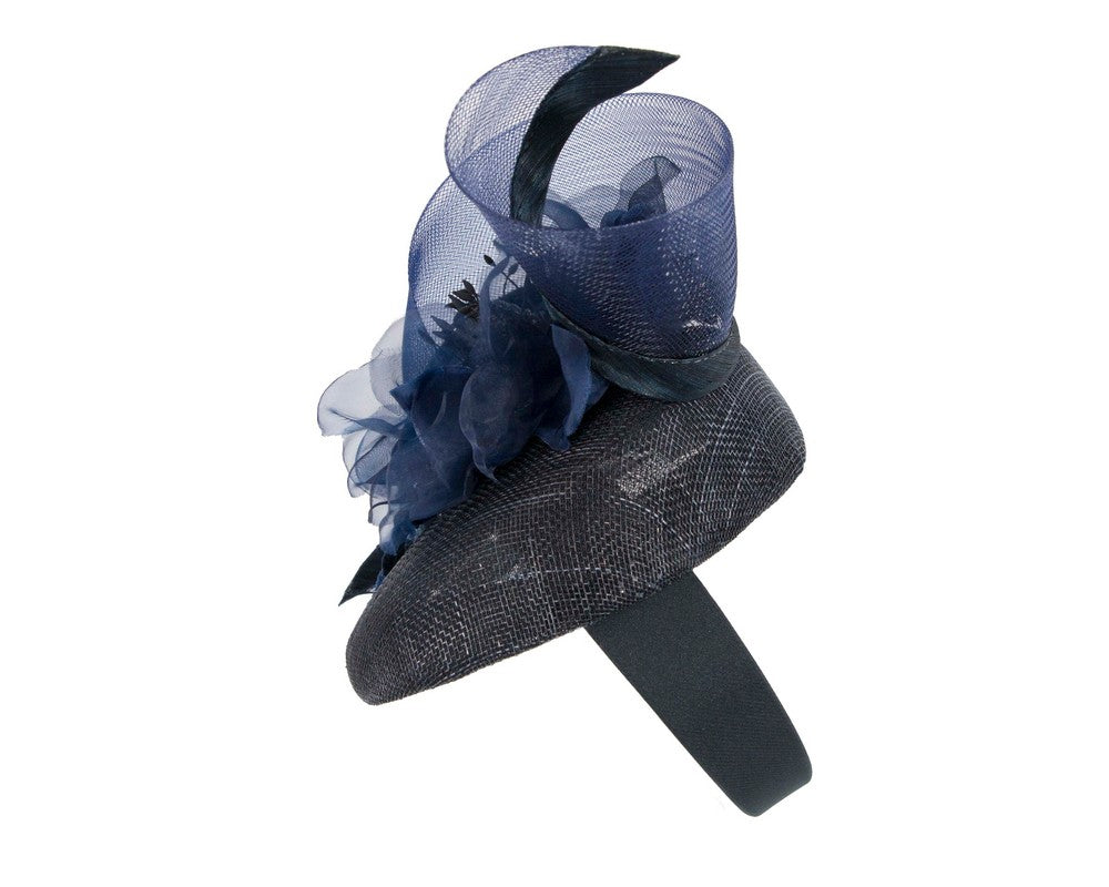 Navy pillbox fascinator with flower by Fillies Collection
