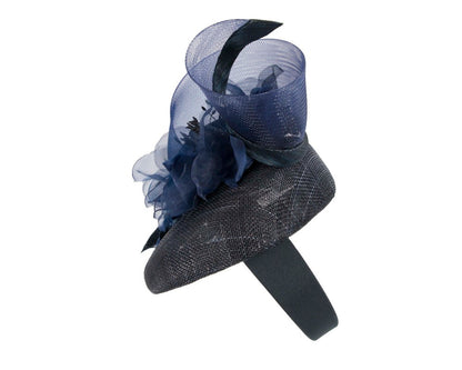 Navy pillbox fascinator with flower by Fillies Collection