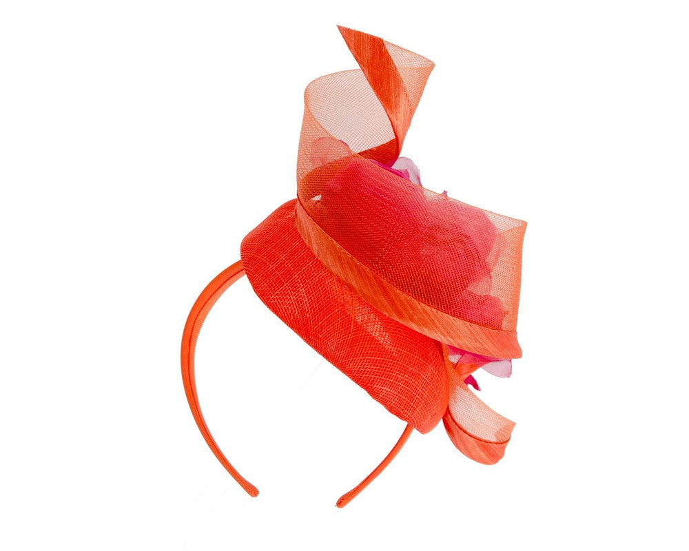 Orange pillbox fascinator with fuchsia flower by Fillies Collection-5