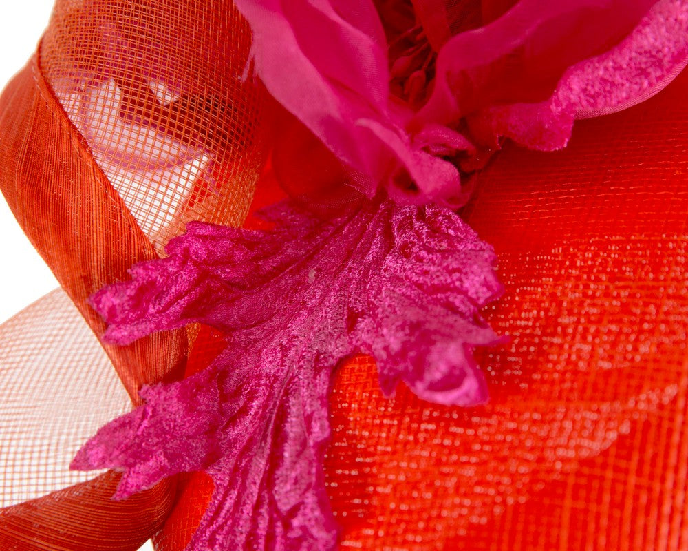 Orange pillbox fascinator with fuchsia flower by Fillies Collection-4