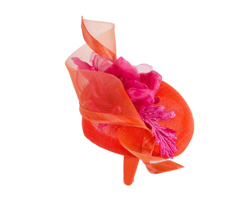 Orange pillbox fascinator with fuchsia flower by Fillies Collection-3