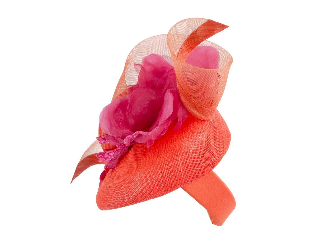 Orange pillbox fascinator with fuchsia flower by Fillies Collection-2