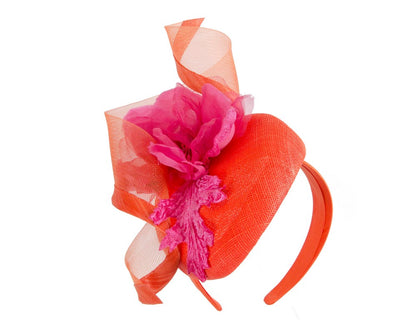 Orange pillbox fascinator with fuchsia flower by Fillies Collection-1