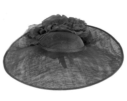 Large black racing fascinator hat by Fillies Collection