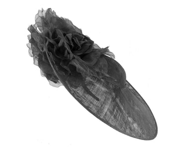 Large black racing fascinator hat by Fillies Collection