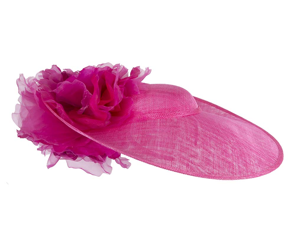 Large fuchsia racing fascinator hat by Fillies Collection-2