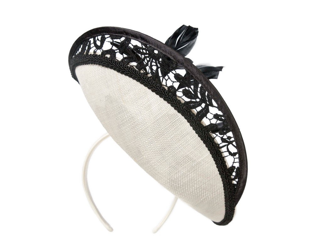 Bespoke cream & black racing fascinator by Fillies Collection-5