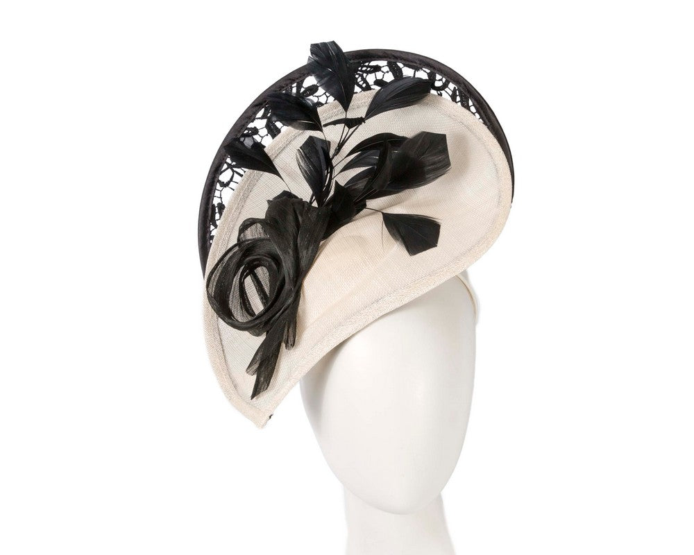 Bespoke cream & black racing fascinator by Fillies Collection-0