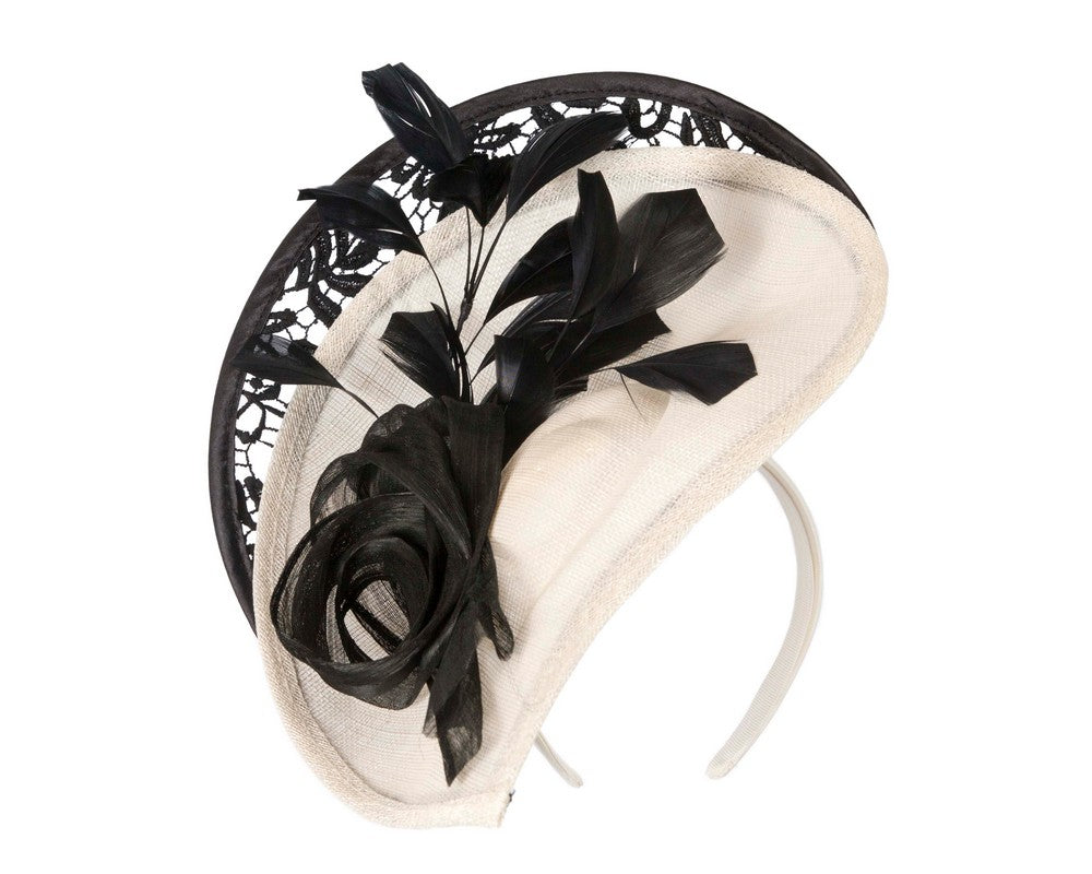 Bespoke cream & black racing fascinator by Fillies Collection-1