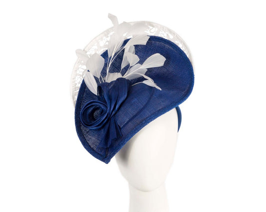 Bespoke blue & white racing fascinator by Fillies Collection-0
