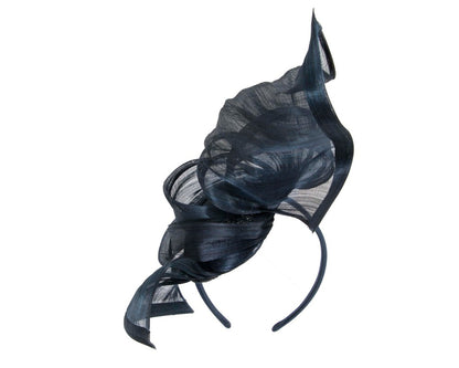 Bespoke navy silk abaca fascinator by Fillies Collection