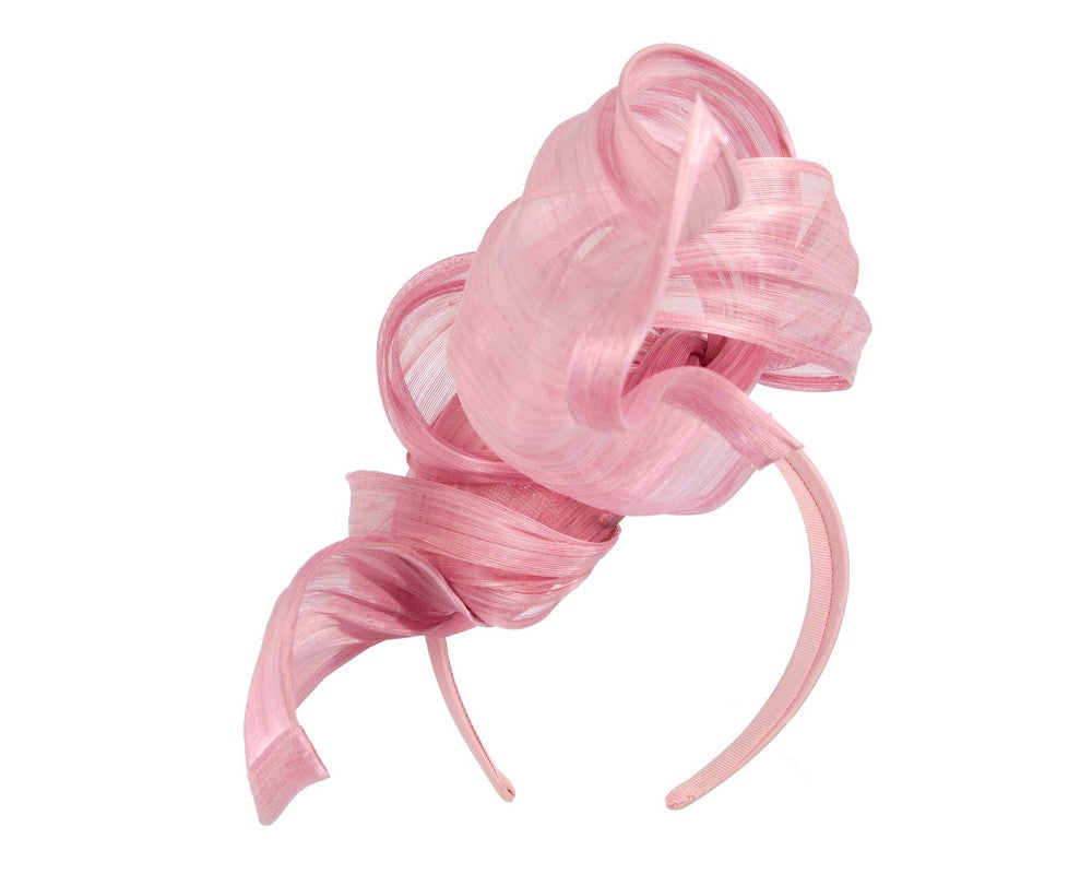 Bespoke dusty pink silk abaca fascinator by Fillies Collection