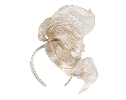 Bespoke silver silk abaca fascinator by Fillies Collection