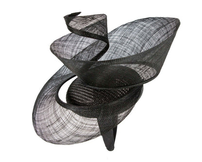 Bespoke black sinamay fascinator by Fillies Collection