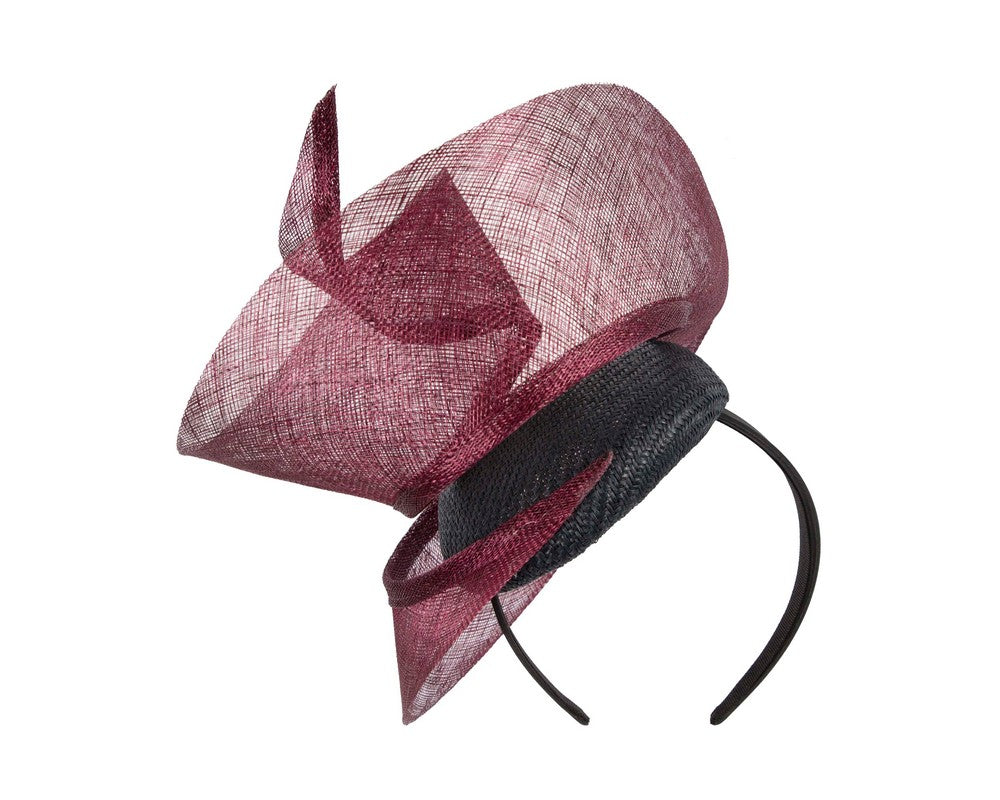 Bespoke navy & wine sinamay fascinator by Fillies Collection-5