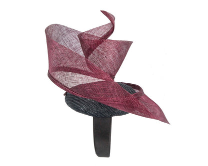 Bespoke navy & wine sinamay fascinator by Fillies Collection-3