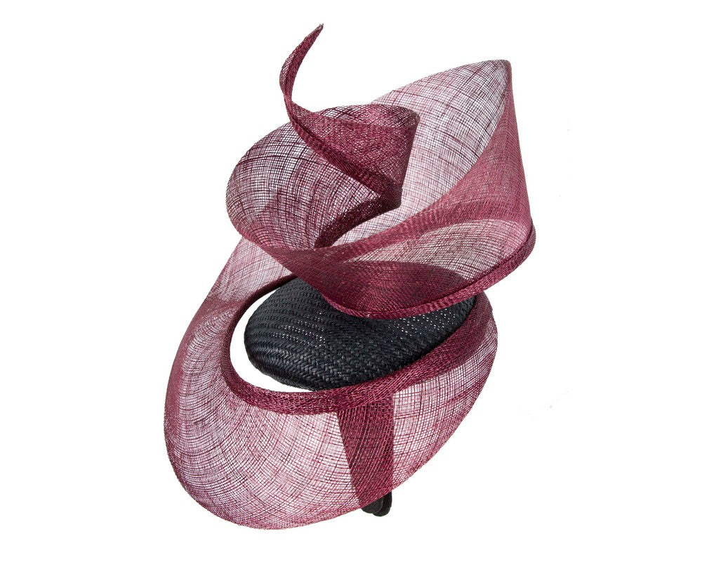 Bespoke navy & wine sinamay fascinator by Fillies Collection-2