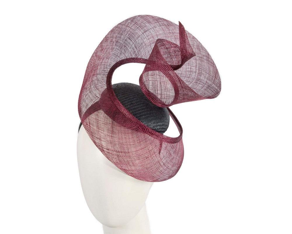 Bespoke navy & wine sinamay fascinator by Fillies Collection-0