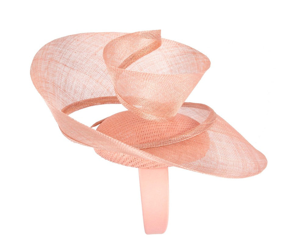 Bespoke coral sinamay fascinator by Fillies Collection-3