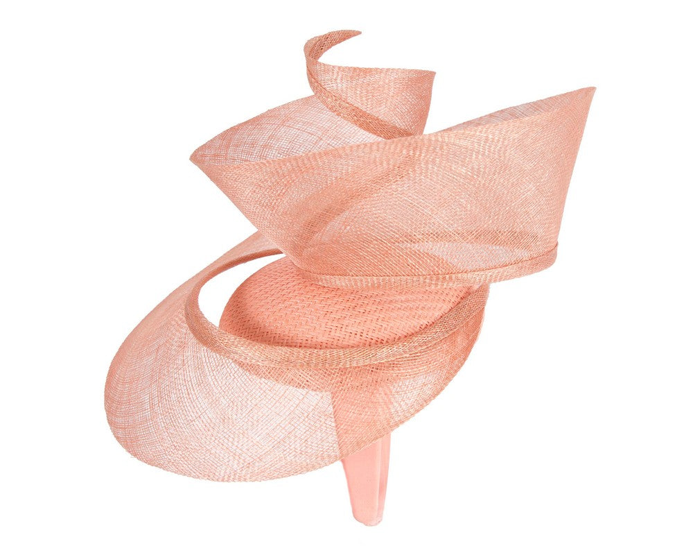 Bespoke coral sinamay fascinator by Fillies Collection-2
