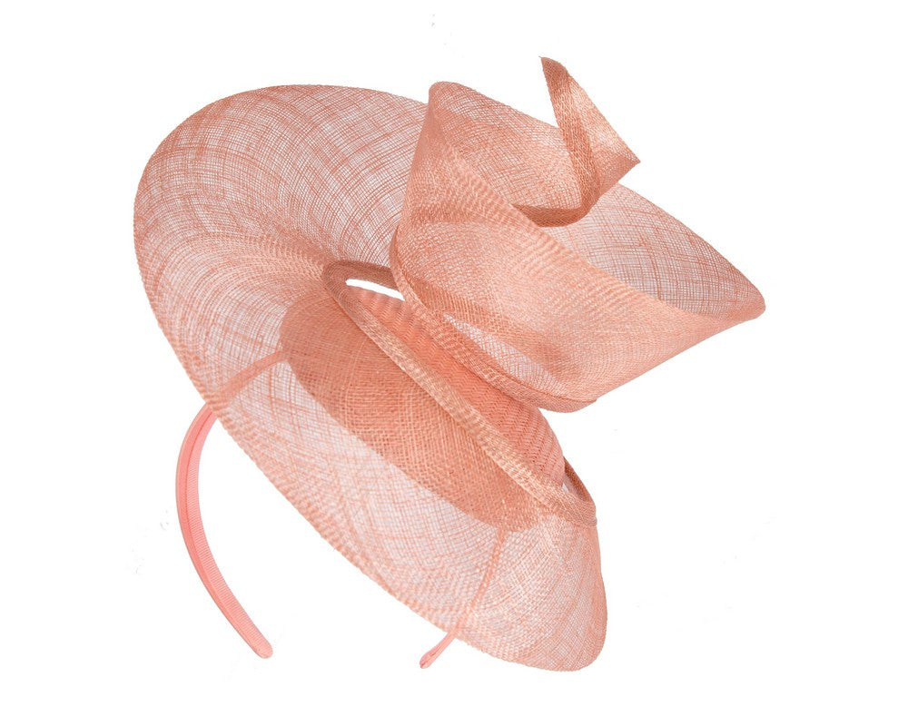 Bespoke coral sinamay fascinator by Fillies Collection-1