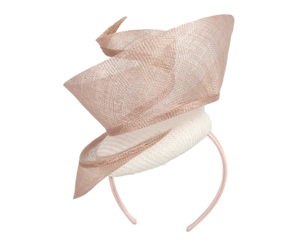 Bespoke white & blush sinamay fascinator by Fillies Collection-5