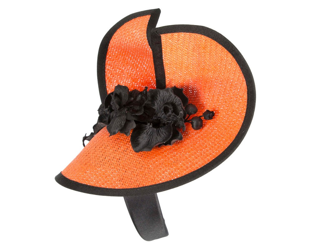 Orange & black spring racing fascinator with orchid-2